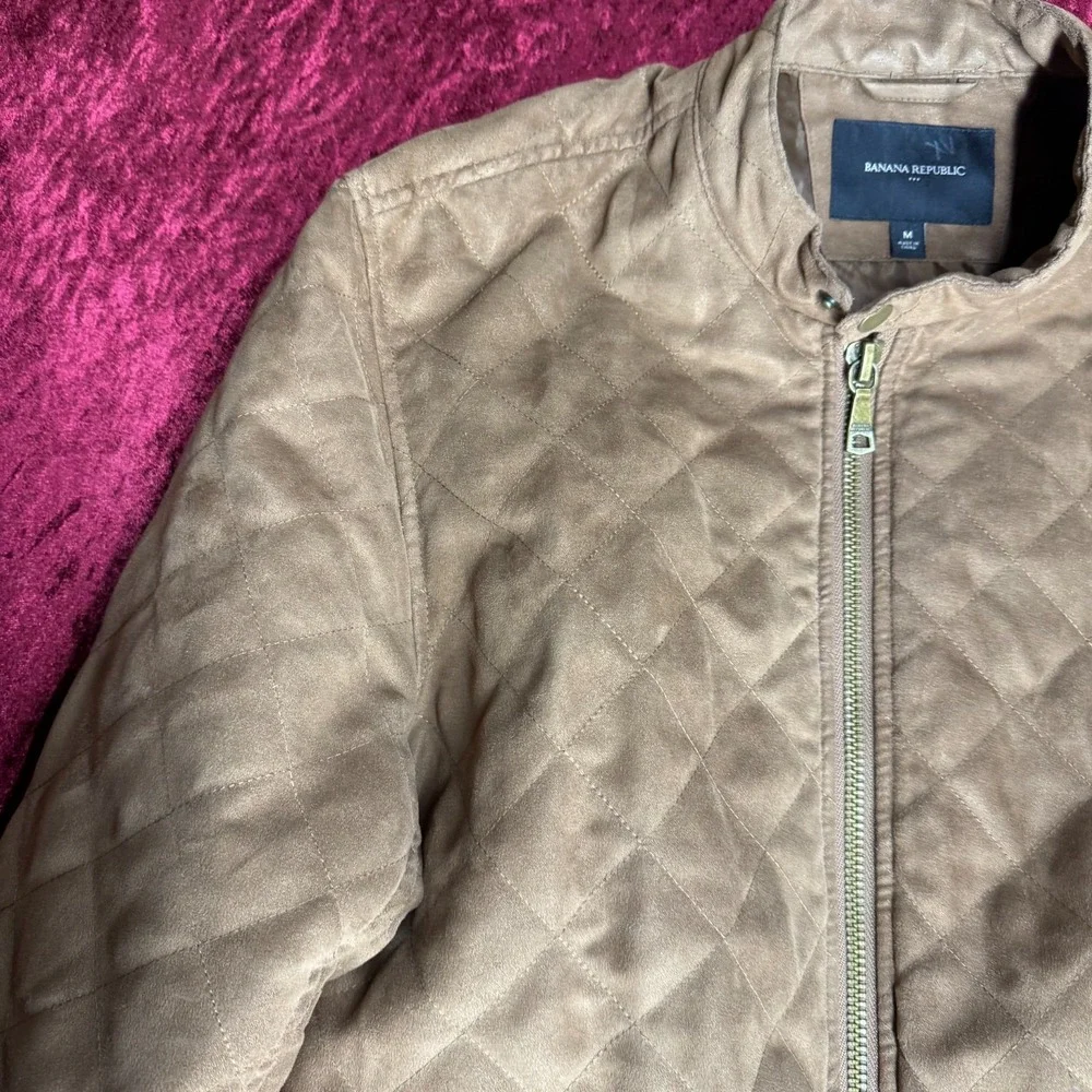 Banana‎ Republic Quilted Jacket Mens Medium Beige Lightweight Long Sleeve Zip-Up